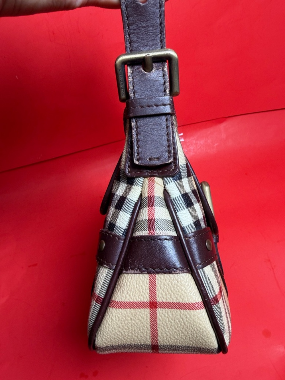 BURBERRY Haymarket Check Baguette Shoulder Bag - Picture 4 of 12